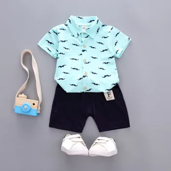 Комплект одежды для мальчиков, летний детский костюм, повседневная рубашка с коротким рукавом + шорты, детская одежда из 2 предметов, комплект детской одежды