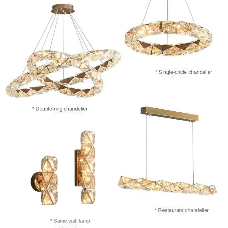 Современные светодиодные потолочные люстры с бриллиантами K9 Luxury Ring для гостиной и столовой, Подвесной светильник для домашнего декора, Подвесные светильники для ламп Изображение 3