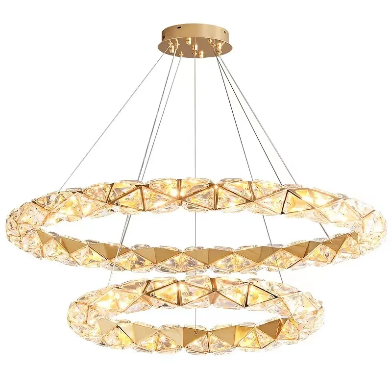 Современные светодиодные потолочные люстры с бриллиантами K9 Luxury Ring для гостиной и столовой, Подвесной светильник для домашнего декора, Подвесные светильники для ламп Изображение 4