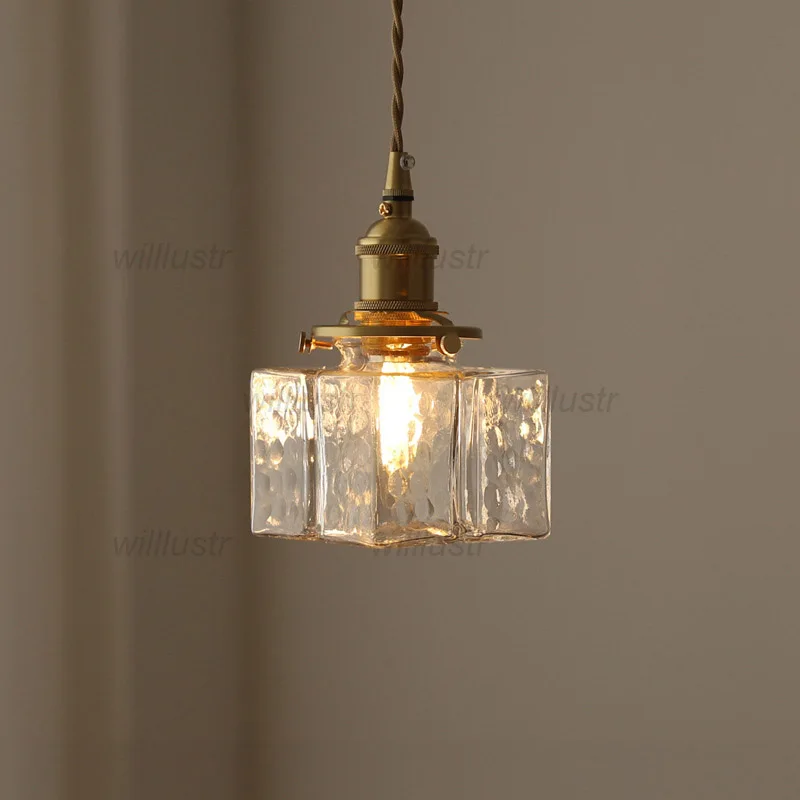 Подвесной светильник из квадратного кованого стекла в стиле ретро с латунной головкой, прикроватный светильник для гостиничного кафе, подвесная потолочная люстра для семейного отдыха Изображение 1