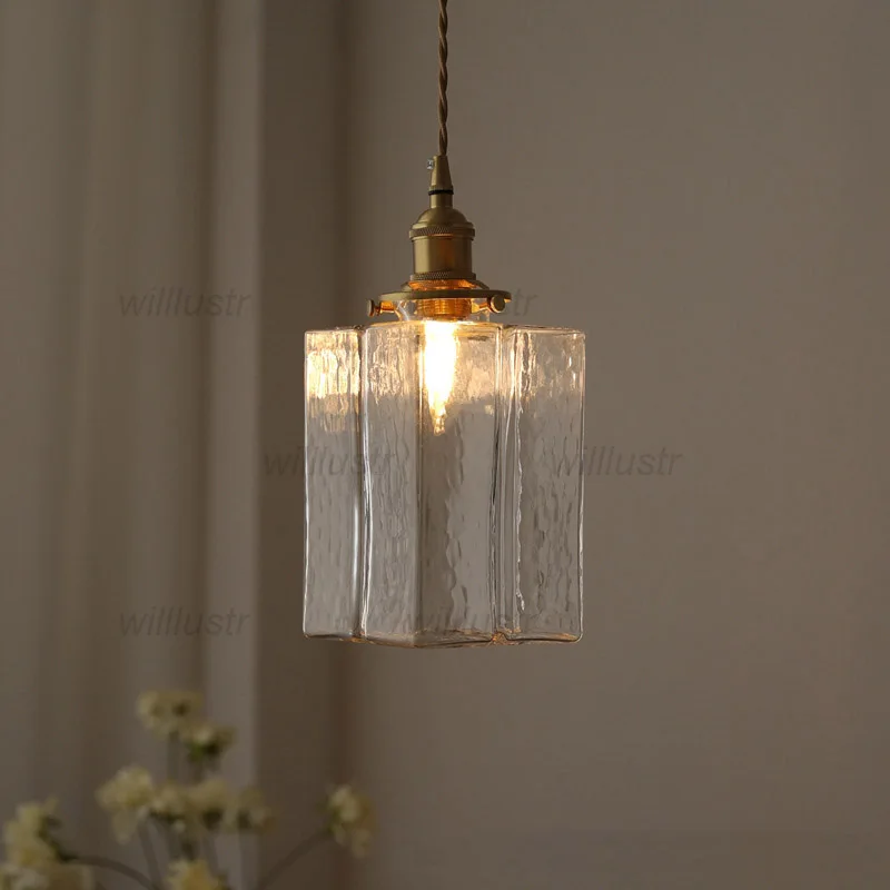 Подвесной светильник из квадратного кованого стекла в стиле ретро с латунной головкой, прикроватный светильник для гостиничного кафе, подвесная потолочная люстра для семейного отдыха Изображение 2