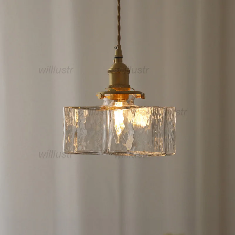 Подвесной светильник из квадратного кованого стекла в стиле ретро с латунной головкой, прикроватный светильник для гостиничного кафе, подвесная потолочная люстра для семейного отдыха Изображение 3