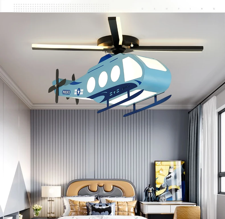 Креативный светильник-вертолет для детской комнаты, Современный минималистичный потолочный светильник для спальни мальчика, мультяшный светильник для комнаты, декоративный самолет Изображение 2