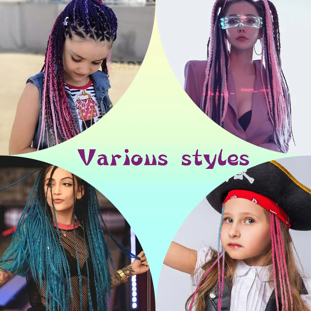 AZQUEEN Наращивание волос в синтетический цветной плетеный хвост Радужного цвета, косички в виде конского хвоста с резинкой, косичка для девочек Изображение 2