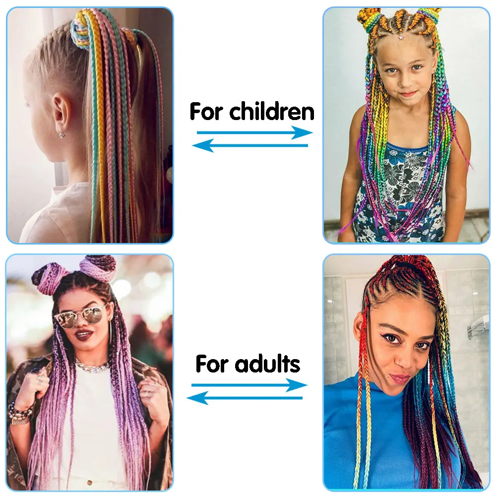 AZQUEEN Наращивание волос в синтетический цветной плетеный хвост Радужного цвета, косички в виде конского хвоста с резинкой, косичка для девочек Изображение 3