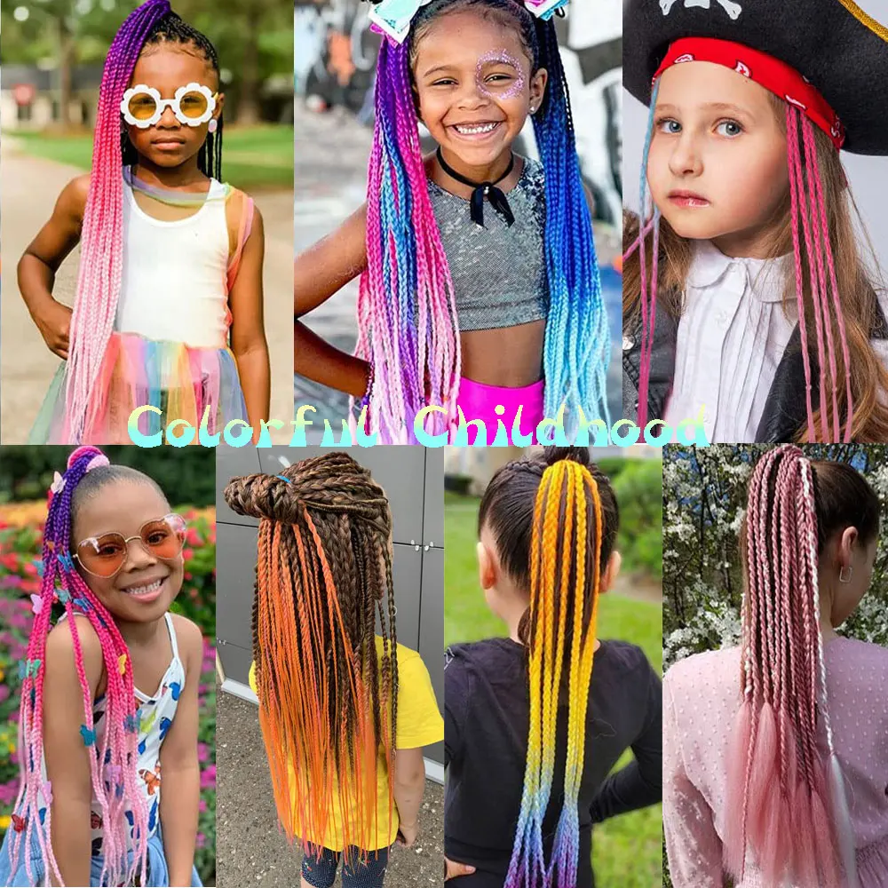 AZQUEEN Наращивание волос в синтетический цветной плетеный хвост Радужного цвета, косички в виде конского хвоста с резинкой, косичка для девочек Изображение 5