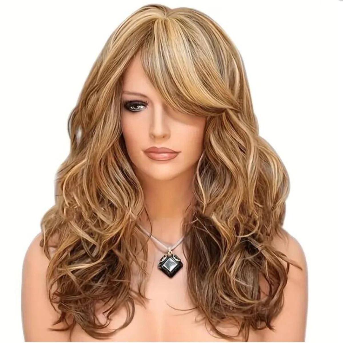 Длинное волнистое Омбре, коричневый блонд, Светло-русый Платиновый Парик с длинными волнистыми волосами, косплей, Натуральный Термостойкий синтетический Изображение 0
