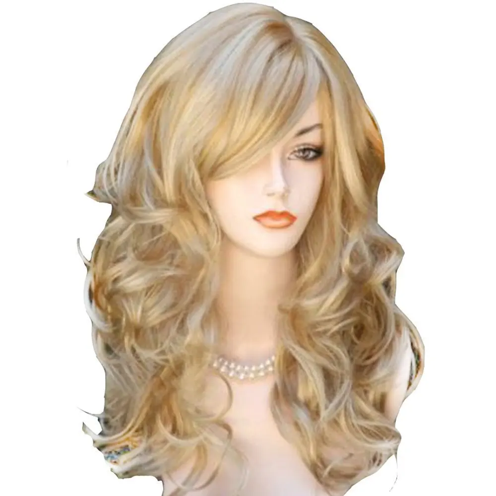 Длинное волнистое Омбре, коричневый блонд, Светло-русый Платиновый Парик с длинными волнистыми волосами, косплей, Натуральный Термостойкий синтетический Изображение 1