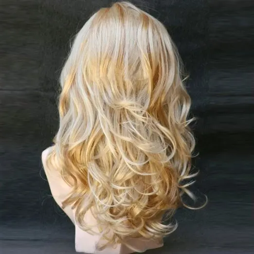 Длинное волнистое Омбре, коричневый блонд, Светло-русый Платиновый Парик с длинными волнистыми волосами, косплей, Натуральный Термостойкий синтетический Изображение 2