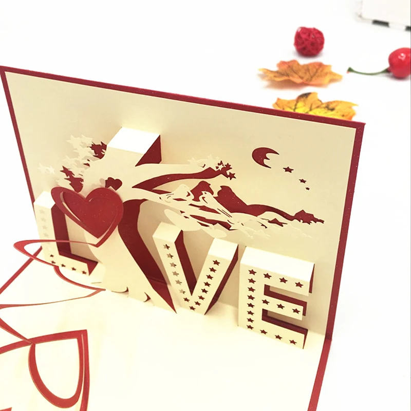 1шт Лазерная резка 3D Всплывающие Поздравительные открытки Дерево любви С конвертом Пригласительная открытка На День Святого Валентина Украшение свадебной вечеринки Изображение 1