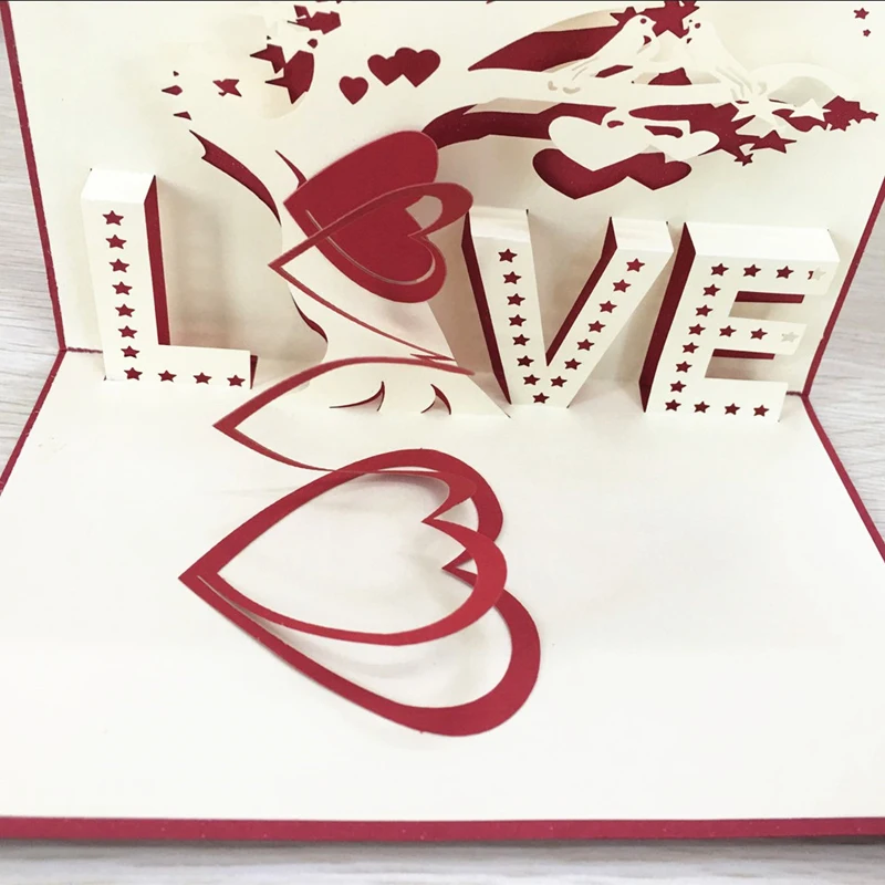 1шт Лазерная резка 3D Всплывающие Поздравительные открытки Дерево любви С конвертом Пригласительная открытка На День Святого Валентина Украшение свадебной вечеринки Изображение 5