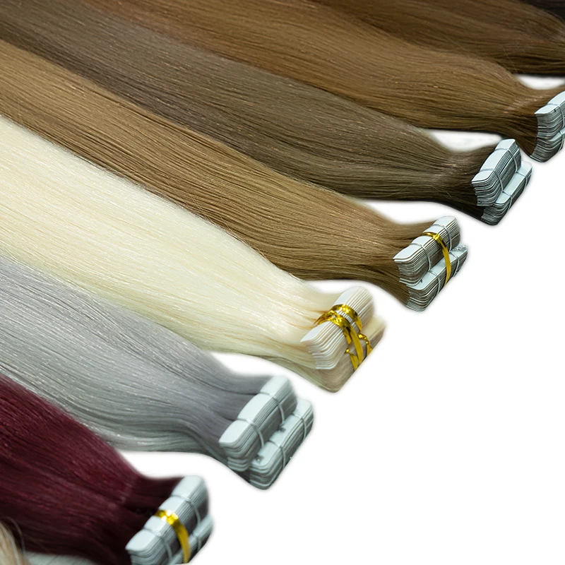 Необработанная вьетнамско-бирманская лента для наращивания волос, выровненные по кутикуле человеческие волосы, вплетающие пучки ленты в волосы Изображение 2