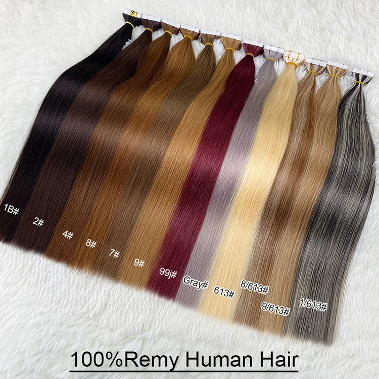 Необработанная вьетнамско-бирманская лента для наращивания волос, выровненные по кутикуле человеческие волосы, вплетающие пучки ленты в волосы Изображение 3
