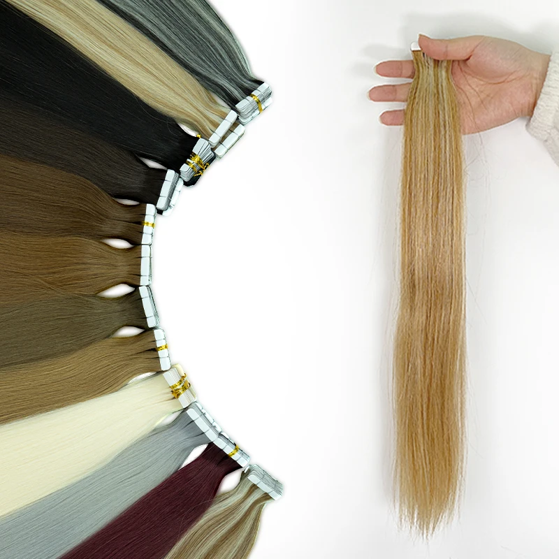 Необработанная вьетнамско-бирманская лента для наращивания волос, выровненные по кутикуле человеческие волосы, вплетающие пучки ленты в волосы Изображение 4