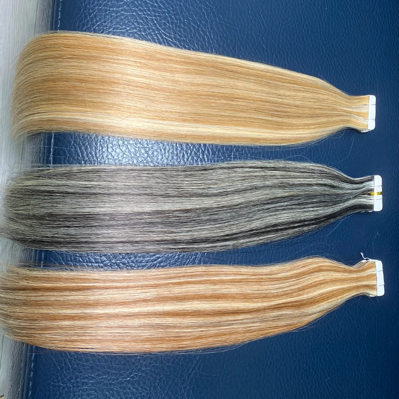 Необработанная вьетнамско-бирманская лента для наращивания волос, выровненные по кутикуле человеческие волосы, вплетающие пучки ленты в волосы Изображение 5