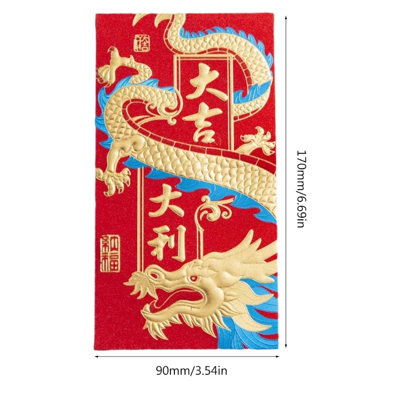 6шт Китайских Длинных Красных Конвертов Dragon Year Luck Money Pocket Hongbao Красный Пакет для 2024 New Year Of Dragon Decor Изображение 5