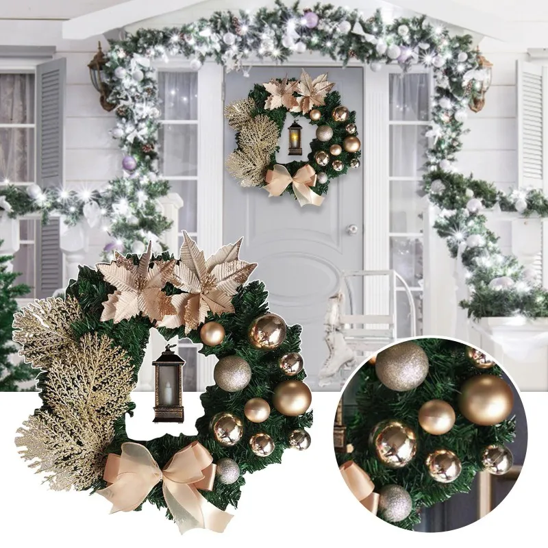 Искусственный Рождественский венок с сосновыми шишками, сосновые ветки, Рождественский осенний венок на открытом воздухе для праздничного декора входной двери, окна. Изображение 3