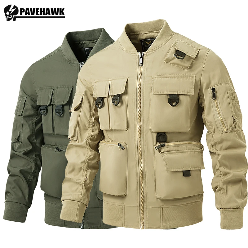 Мужские куртки-карго с несколькими карманами, пальто, мужские военные тактические винтажные куртки-бомберы для пилотов, мужская водонепроницаемая ветрозащитная ветровка Изображение 0