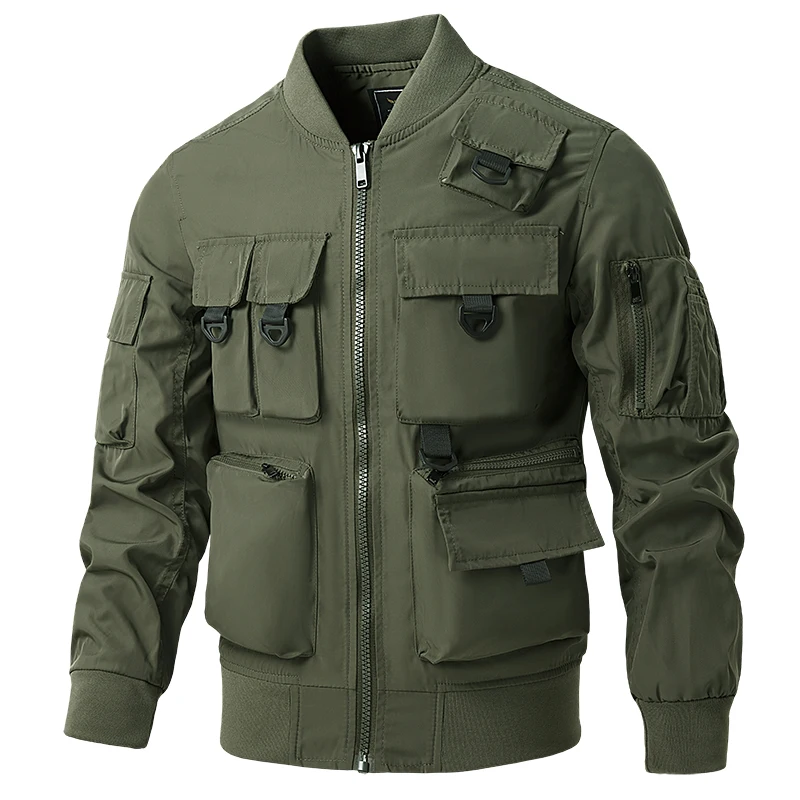Мужские куртки-карго с несколькими карманами, пальто, мужские военные тактические винтажные куртки-бомберы для пилотов, мужская водонепроницаемая ветрозащитная ветровка Изображение 2