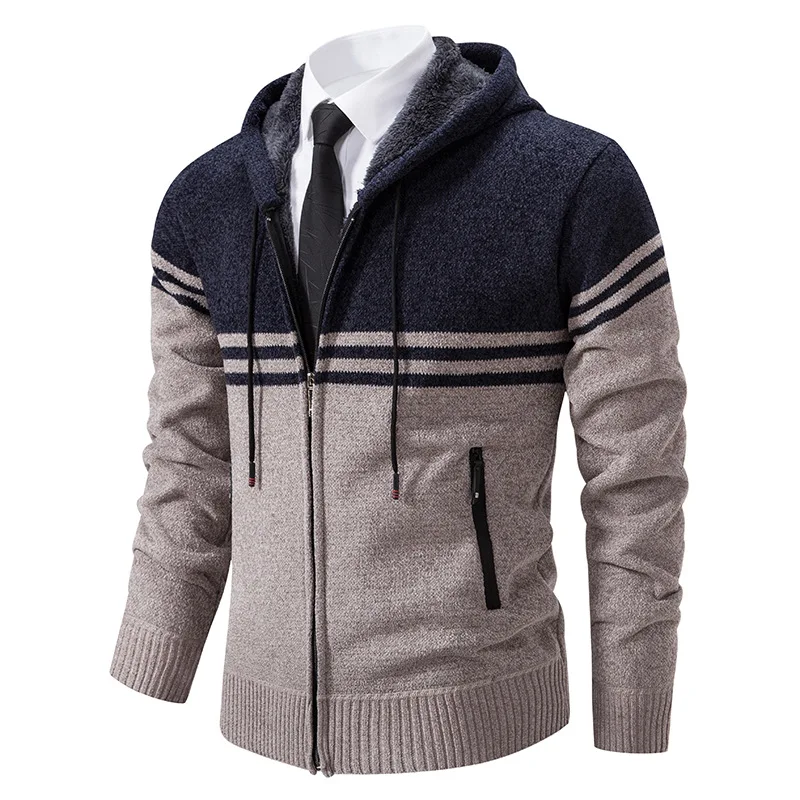 Осенне-зимний Новый мужской контрастный свитер с капюшоном, кардиган, Повседневный деловой трикотаж, свитер, пальто, мужская одежда оптом Изображение 1