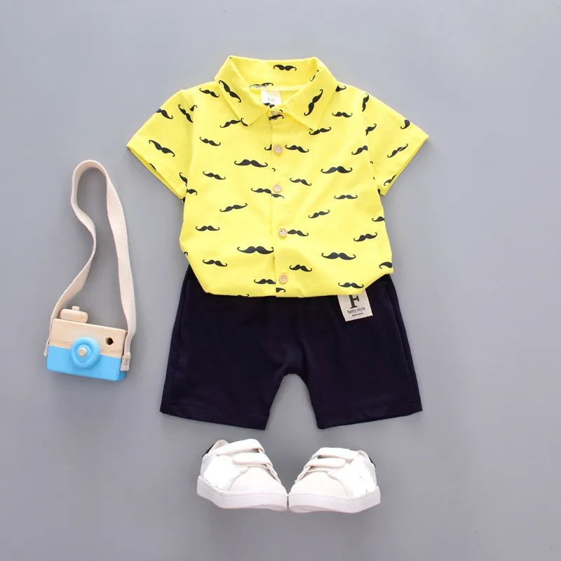 Комплект одежды для мальчиков, летний детский костюм, повседневная рубашка с коротким рукавом + шорты, детская одежда из 2 предметов, комплект детской одежды Изображение 2