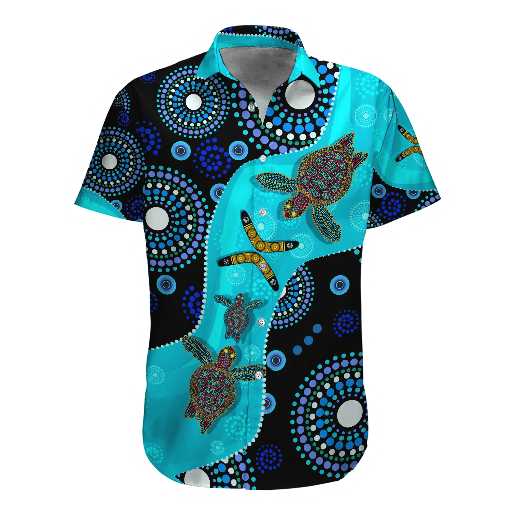 Летние Рубашки Harajuku С коротким рукавом, Аборигенная Синяя Черепаха Ящерица, Мужская Гавайская рубашка с 3D Принтом, Повседневная Пляжная рубашка Унисекс CP03 Изображение 0