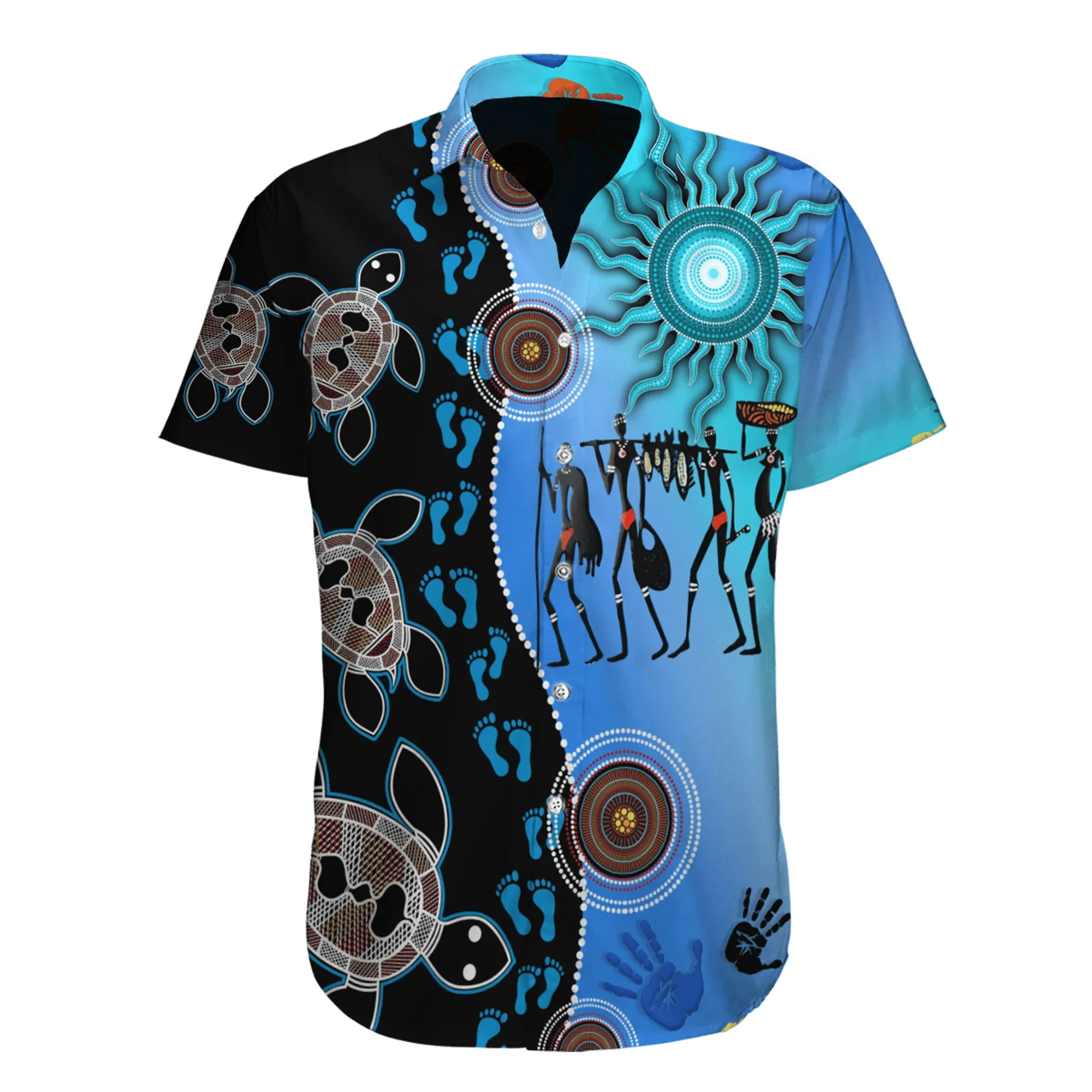 Летние Рубашки Harajuku С коротким рукавом, Аборигенная Синяя Черепаха Ящерица, Мужская Гавайская рубашка с 3D Принтом, Повседневная Пляжная рубашка Унисекс CP03 Изображение 1