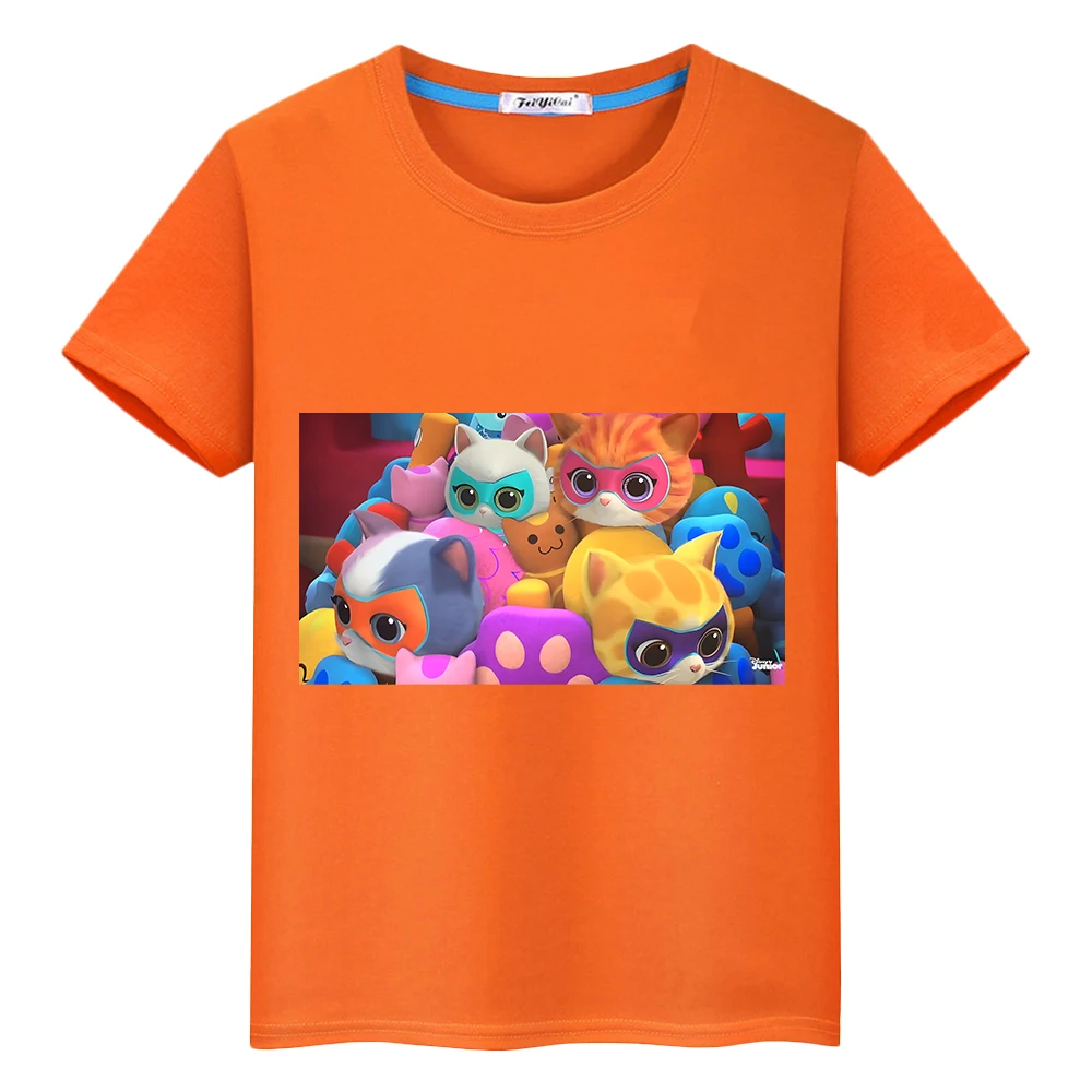 Супер котята, футболка из 100% хлопка, одежда для мальчиков и девочек, короткие топы с принтом y2k, летние футболки с героями мультфильмов и аниме, повседневная детская одежда Изображение 3