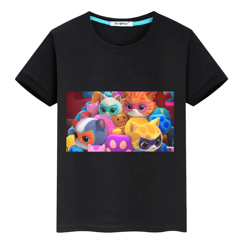Супер котята, футболка из 100% хлопка, одежда для мальчиков и девочек, короткие топы с принтом y2k, летние футболки с героями мультфильмов и аниме, повседневная детская одежда Изображение 5