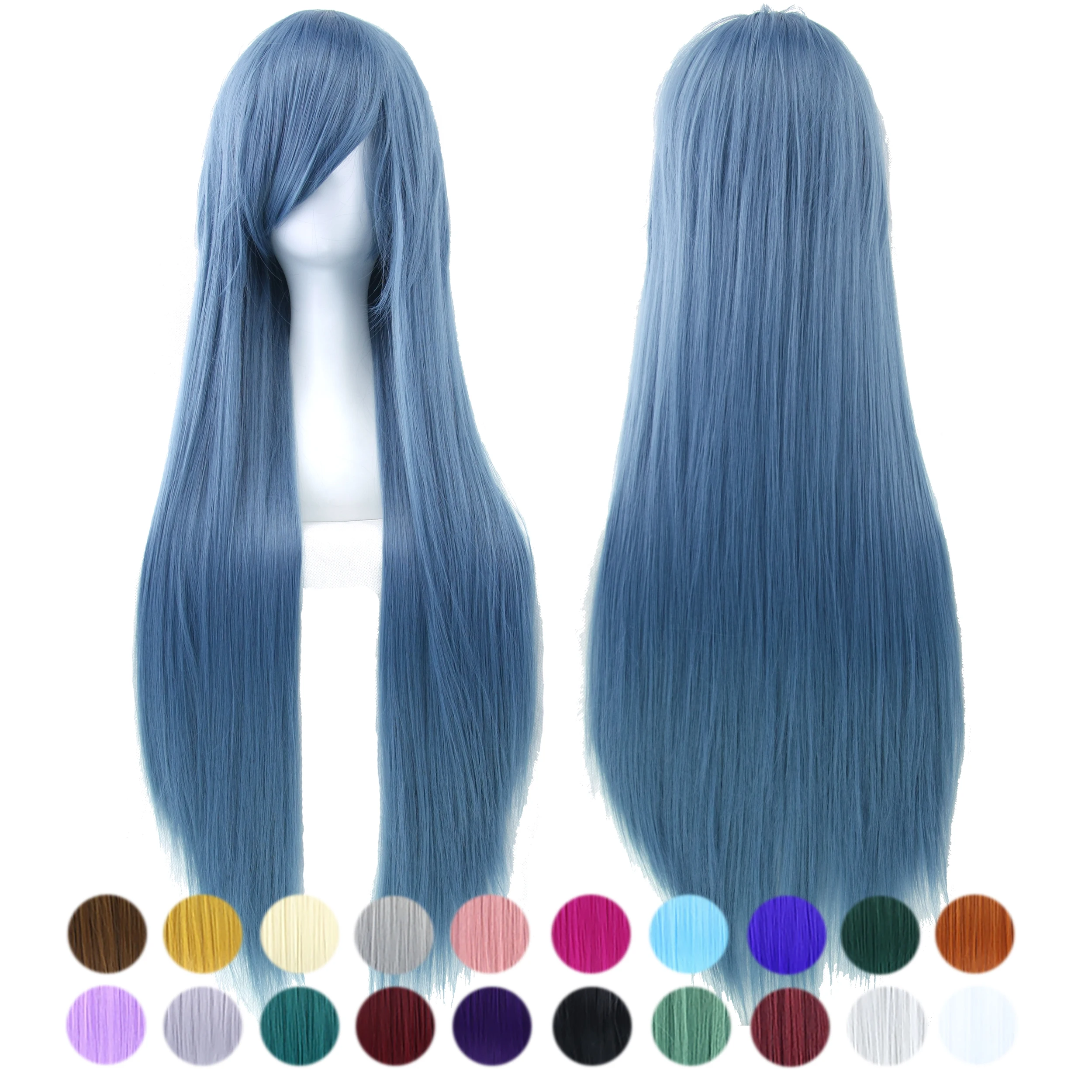 Soowee Прямые синтетические волосы длиной 80 см, темно-синие парики для косплея с челкой, парик для костюмированной вечеринки на Хэллоуин для женщин Изображение 0