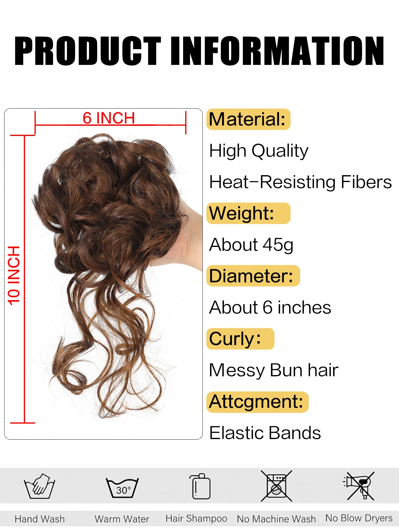 Синтетический пучок для волос, Шиньон, Грязная вьющаяся лента для волос, Эластичная резинка для накладных волос, женские заколки Для волос, Черный, коричневый Изображение 4