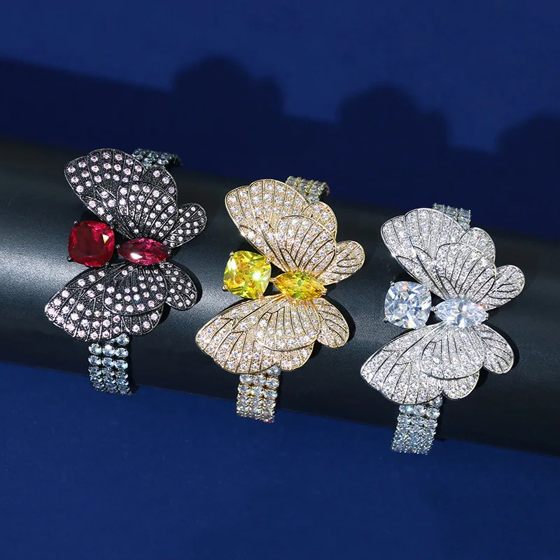 Серебро S925 с индивидуальной бабочкой, браслеты из циркона для женщин, Сверкающие украшения для коктейлей на День Святого Валентина, Подарки Изображение 0