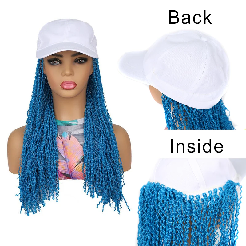 Зеленая синтетическая плетеная шляпа Парики Бейсболка с цветной коробкой длиной 16 дюймов Для наращивания волос в косичку для чернокожих Белых женщин и девочек Изображение 3