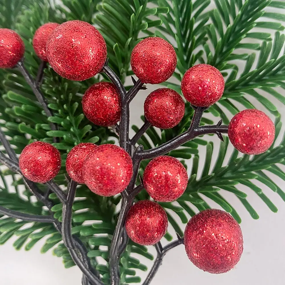 Сделай САМ Рождественские ягоды, Сосновые ветки, Рождественская елка, украшение для дома, стебли искусственных растений, Красно-зеленый реквизит для фотографий Изображение 3