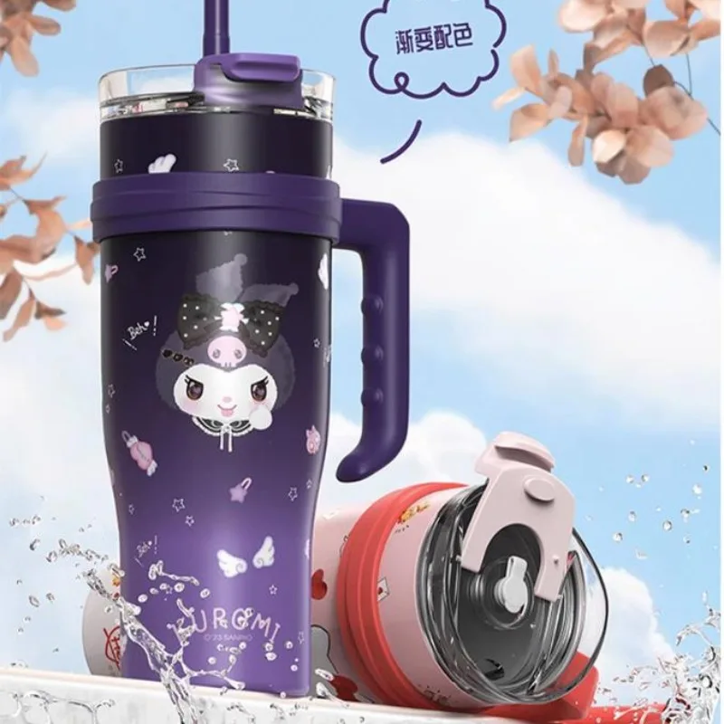 1200 мл Sanrio Hello Kitty Cinnamoroll Kuromi Термальная Чашка Сиппи Чашка Милый Мультфильм Чашка Холодной Воды Студенческая Соломенная Чашка Большой Емкости Изображение 3