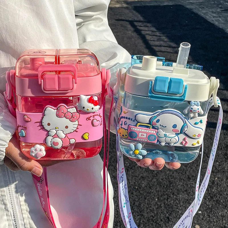 Аниме Sanrio Water Cup Kuromi My Melody Cinnamoroll Пластиковая Двойная Чашка Для Питья Квадратная Бутылка Для Воды Мультяшная Портативная Чашка Для Воды Изображение 3