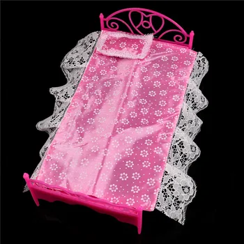1 комплект розовой модной пластиковой кровати, мебель для спальни для кукол, кукольный домик, подарок для девочек на день рождения, аксессуары для кукол