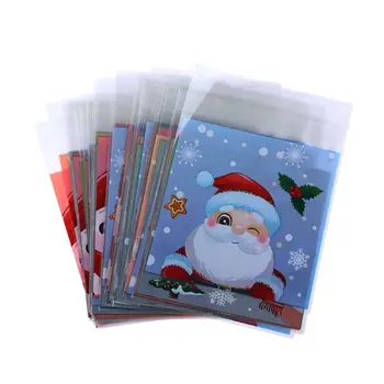 100шт Пластиковые Подарочные Пакеты Для Конфет Санта-Клаус Самоклеящиеся Пакеты Для Выпечки Печенья Лось Олень Снеговик Пакеты Для Упаковки Закусок