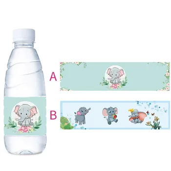 12шт Детский душ для младенцев Этикетки для бутылок с водой с мультяшным слоном Наклейки Вечеринка по случаю Дня рождения