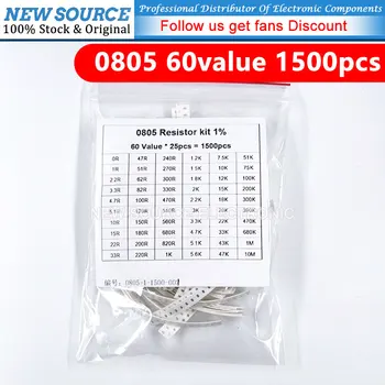 1500 шт. Набор резисторов 0805 1% SMD Чип-Резистор Ассорти Комплект Diy 10R - 910K Ом 60valuesX 25 шт. Образец 100R 330R 4,7 K 3,3K 68