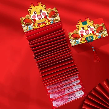 2/6/10 Слотов Красный Конверт Китайские Новогодние украшения 2024 Пакет для Весеннего фестиваля Dragon HongBao