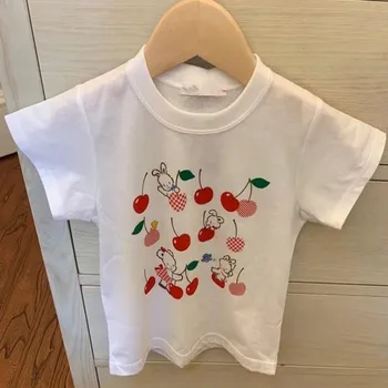 2022 Летняя футболка для маленьких девочек, милые хлопковые футболки с рисунком медведя и вишни для девочек, белые футболки с принтом