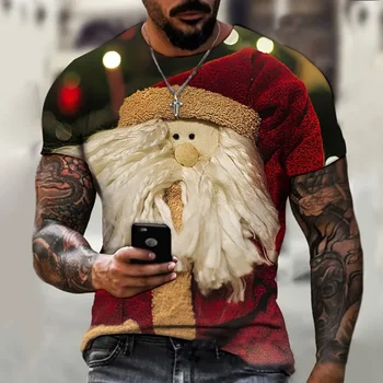 2023 Забавные рождественские футболки Санта-Клауса с 3D-принтом, негабаритные топы, тройники, Мужские рубашки, Летние праздничные топы