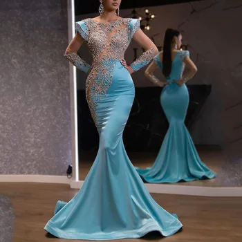 2023 новое ежедневное светло-голубое платье с рыбьим хвостом, банкетное длинное вечернее платье sargent, тонкое, темпераментное, женское