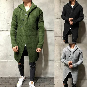 2023 Осень и зима, Европейский и американский модный свитер, кардиган, однотонная длинная вязаная куртка с капюшоном
