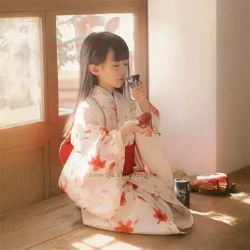 2024 детское кимоно винтажное платье японский халат юката национальный цветочный принт хаори Япония униформа косплей костюм вечернее платье