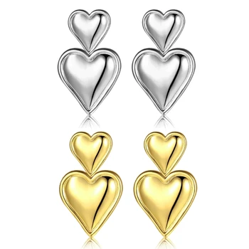 2шт Геометрические двухслойные серьги-сердечки, универсальные серьги, простые серьги в стиле ретро, подходящие для дам