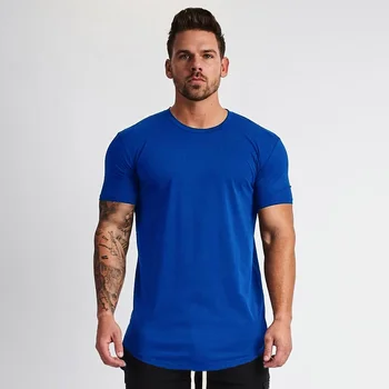 A2711 Muscleguys Новая однотонная одежда, футболка для фитнеса, мужская футболка с круглым вырезом, хлопковые футболки для бодибилдинга, облегающие топы, футболка для спортзалов