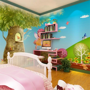 beibehang papel de parede, детская комната, мультяшная большая фреска, милая девочка, комната принцессы, обои для спальни, фреска