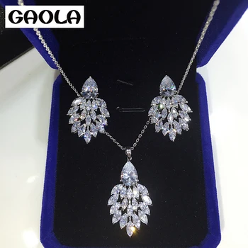 GAOLA 2016 Новые серебряные серьги и ожерелье с кристаллами, наборы ювелирных украшений GLD0986AGLE5056A